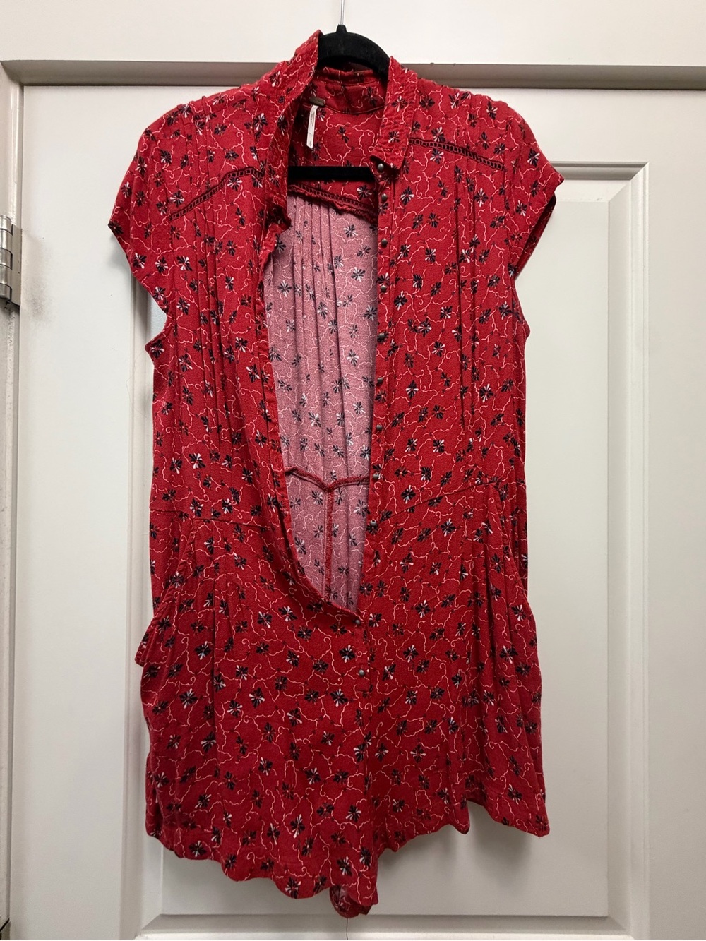 Free People Red Floral Short-Sleeve Romper